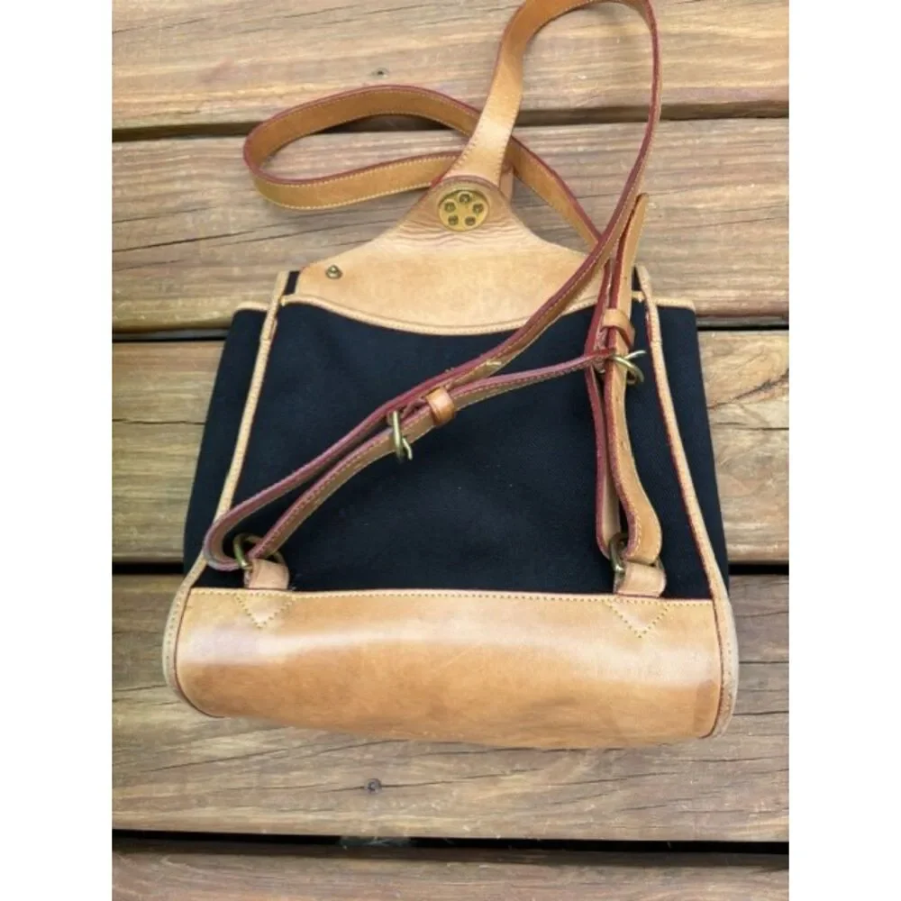 Dooney & Bourke Backpack Black Canvas Tan Leather Buckle Closure Vtg Rare COA